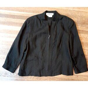 Vintage 80s Womens Sz 16 Mandarin Collar Linen Luxury Lightweight Jacket Black